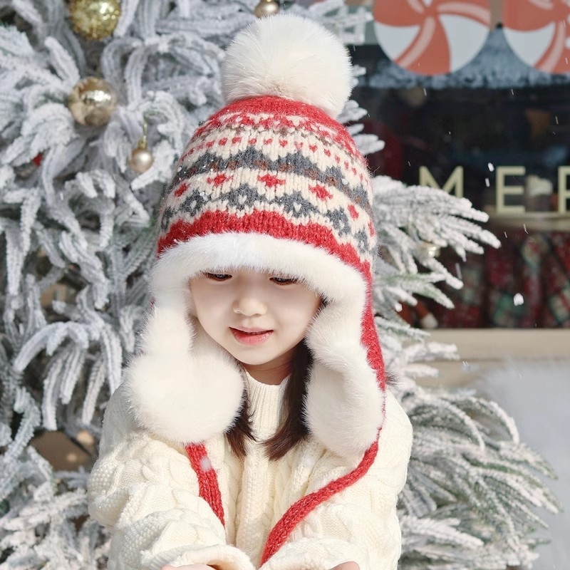 Dječja zimska pletena kapa s zaštitom za uši, kupolni stil, topla, za djecu 2–10 godina