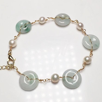 Édesvízi gyöngyökkel és smaragdzárakkal készült karkötő, 14K aranyozott bevonat, eredeti dizájn, állítható hosszúság