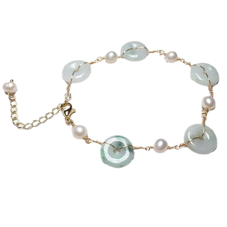 Édesvízi gyöngyökkel és smaragdzárakkal készült karkötő, 14K aranyozott bevonat, eredeti dizájn, állítható hosszúság