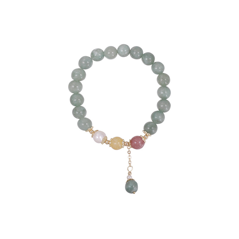 Női karkötő Strawberry Crystal kővel, burmai jád karikák és édesvízi gyöngyök, csepp alakú