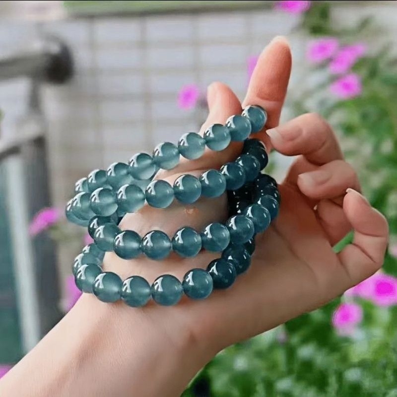 Kézzel készített jadeit golyós karkötő geometriai dizájnnal