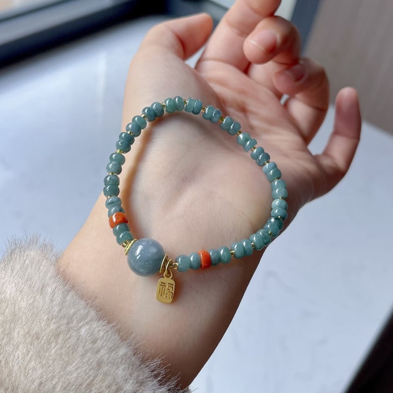 Jáde lemez gyöngy karkötő, kézzel készített, uniszex, kínai stílus, geometriai dizájn