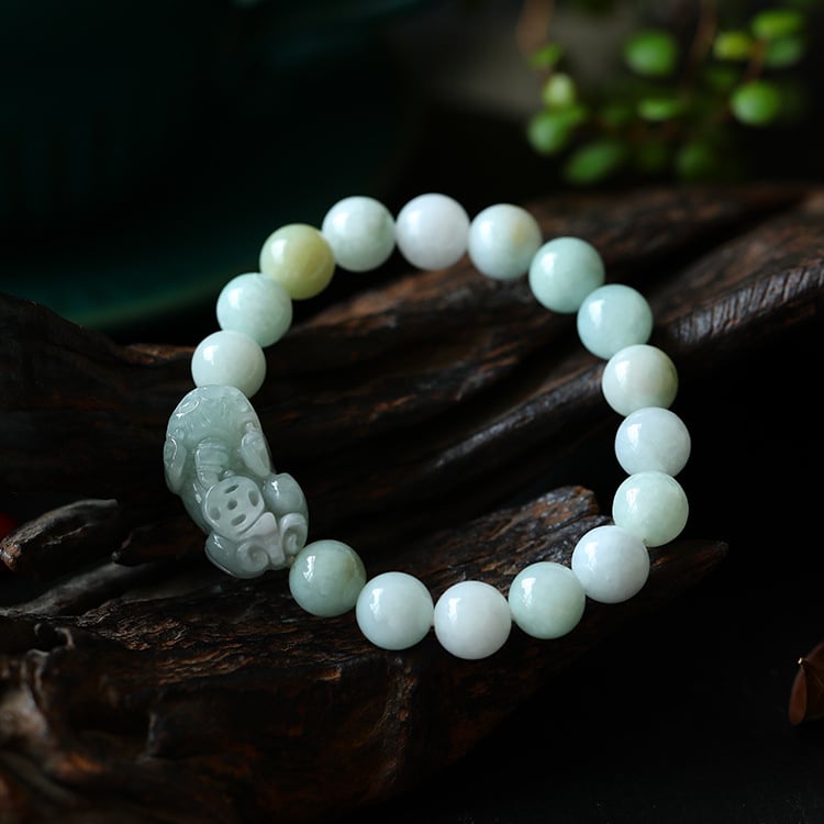 Kristály jáde gyöngy karkötő gravírozott kerek gyöngyökkel és Pixiu charm-dal, páros stílus