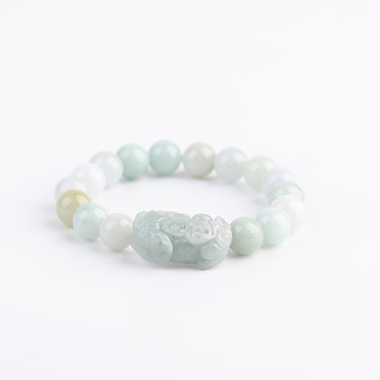 Kristály jáde gyöngy karkötő gravírozott kerek gyöngyökkel és Pixiu charm-dal, páros stílus