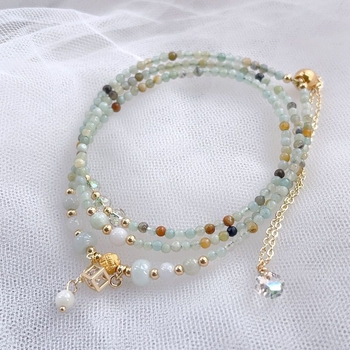 Jadeitből készült karkötő aranybevonattal, kézzel készített, három körös dizájn, uniszex