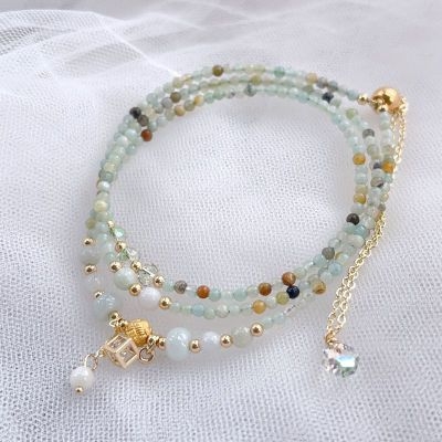 Jadeitből készült karkötő aranybevonattal, kézzel készített, három körös dizájn, uniszex