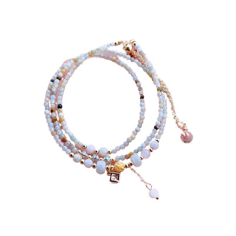 Jadeitből készült karkötő aranybevonattal, kézzel készített, három körös dizájn, uniszex