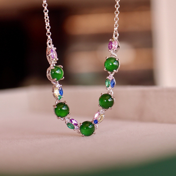 Narukvica od jadeita sa S925 srebrnim umetkom, geometrijski oblik, jednostavan ženski stil, jesen 2025