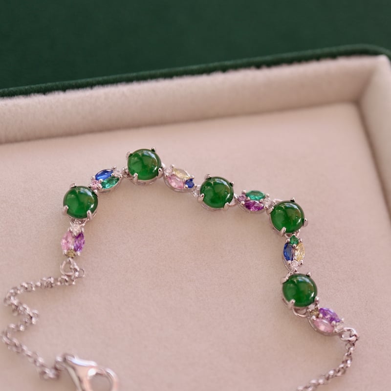 Narukvica od jadeita sa S925 srebrnim umetkom, geometrijski oblik, jednostavan ženski stil, jesen 2025