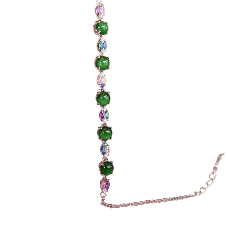 Narukvica od jadeita sa S925 srebrnim umetkom, geometrijski oblik, jednostavan ženski stil, jesen 2025