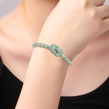 Jadeit Pixiu náramok s fazuľovými korálkami, Ice Jade, unisex etnický štýl