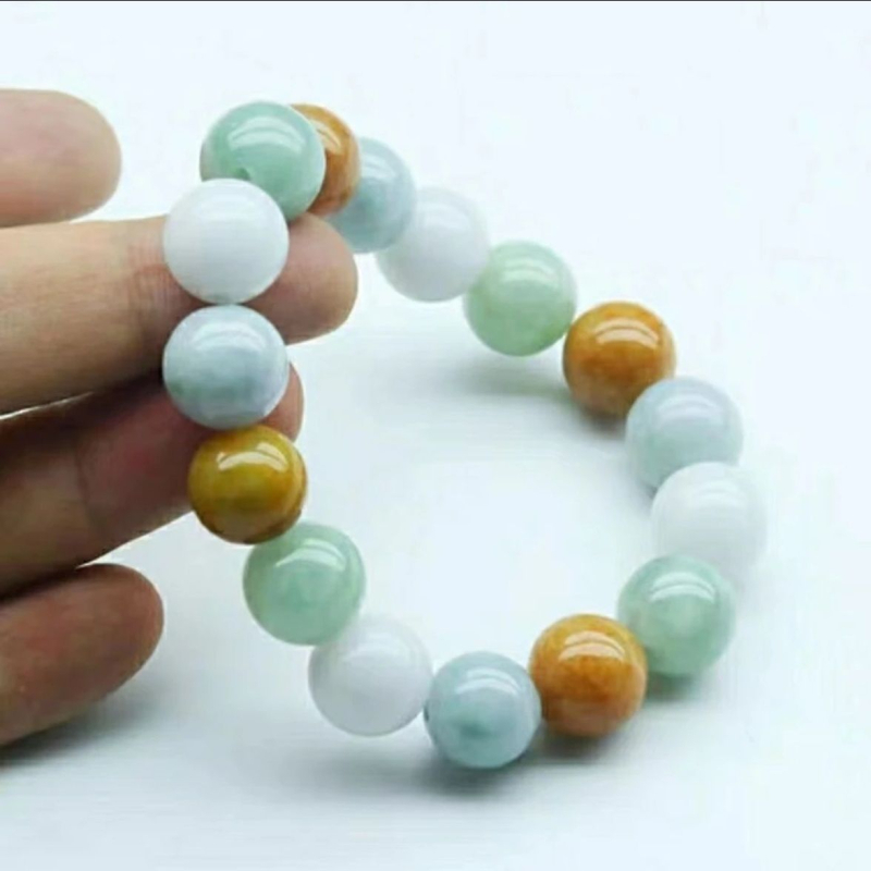 Természetes jadeit karkötő, 12 gyöngy, aranybeültetéssel, kézzel készített, uniszex, gyűjteményes