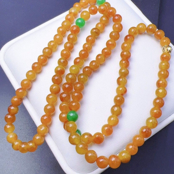 Jadeit karkötő arany betétekkel, 108 gyöngy, kézzel készített, geometriai forma, uniszex