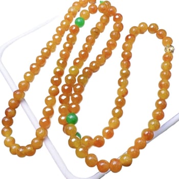 Jadeit karkötő arany betétekkel, 108 gyöngy, kézzel készített, geometriai forma, uniszex