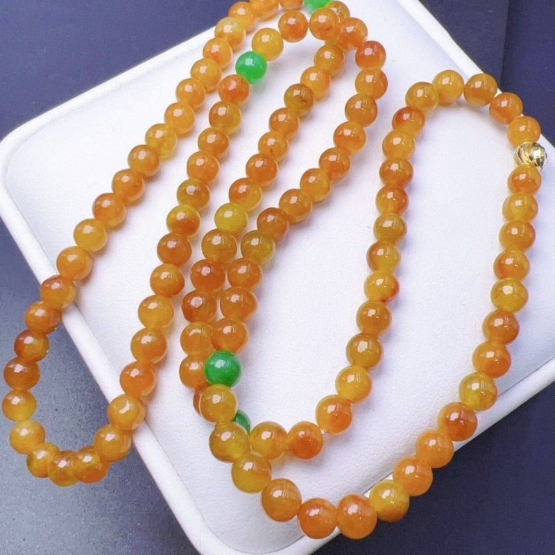 Jadeit karkötő arany betétekkel, 108 gyöngy, kézzel készített, geometriai forma, uniszex