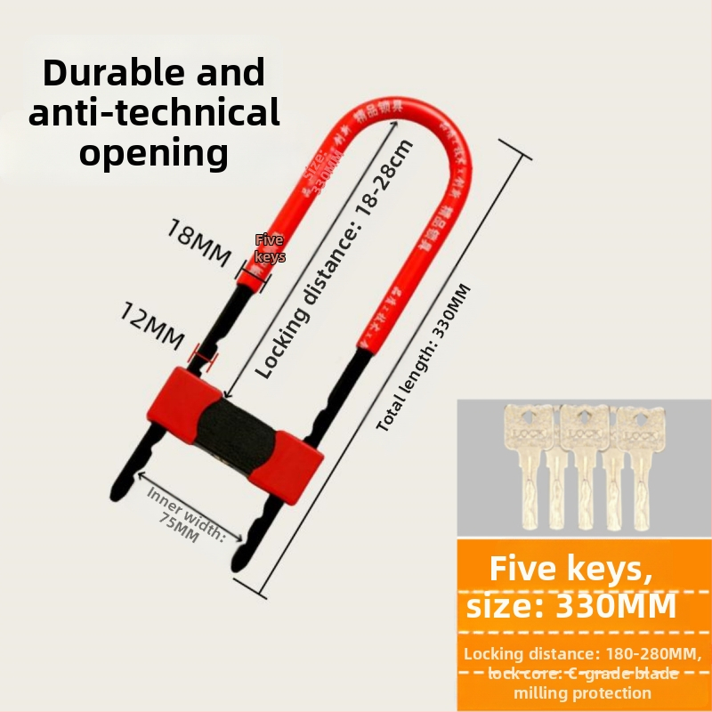 Dzelzs U-formas stikla durvju slēdzis vitrīnām, dvurdurvju slēdzene, mortise tipa slēdzene, pret zādzībām, paplašināta U forma