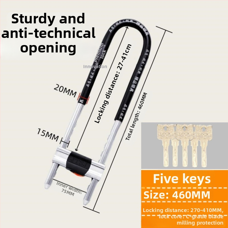 Dzelzs U-formas stikla durvju slēdzis vitrīnām, dvurdurvju slēdzene, mortise tipa slēdzene, pret zādzībām, paplašināta U forma