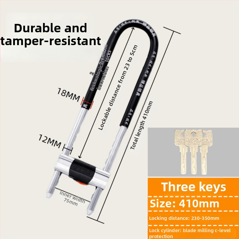Dzelzs U-formas stikla durvju slēdzis vitrīnām, dvurdurvju slēdzene, mortise tipa slēdzene, pret zādzībām, paplašināta U forma