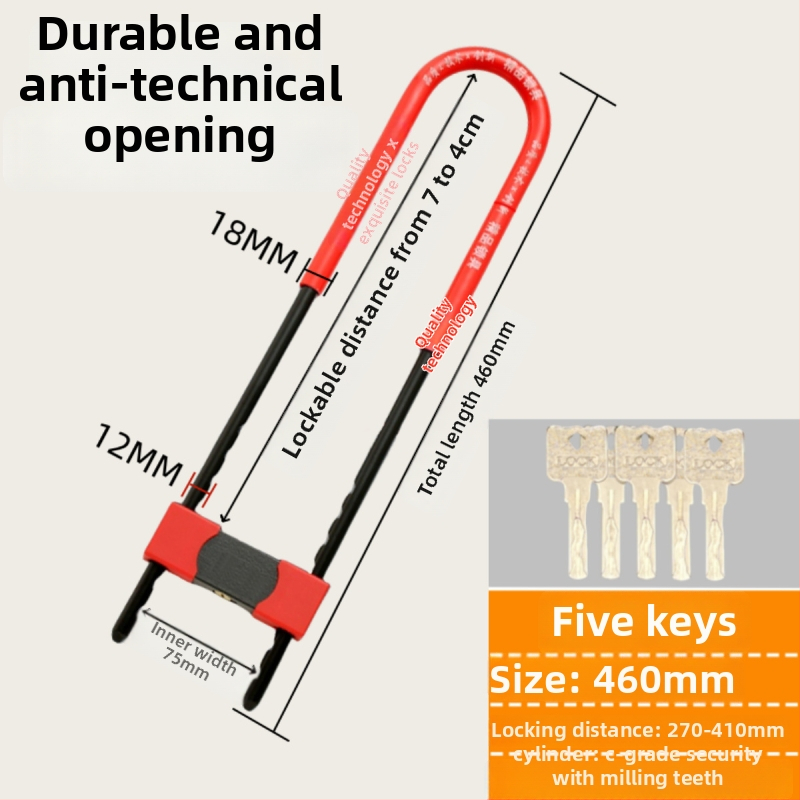 Dzelzs U-formas stikla durvju slēdzis vitrīnām, dvurdurvju slēdzene, mortise tipa slēdzene, pret zādzībām, paplašināta U forma