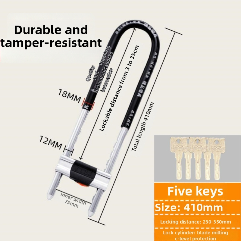 Dzelzs U-formas stikla durvju slēdzis vitrīnām, dvurdurvju slēdzene, mortise tipa slēdzene, pret zādzībām, paplašināta U forma