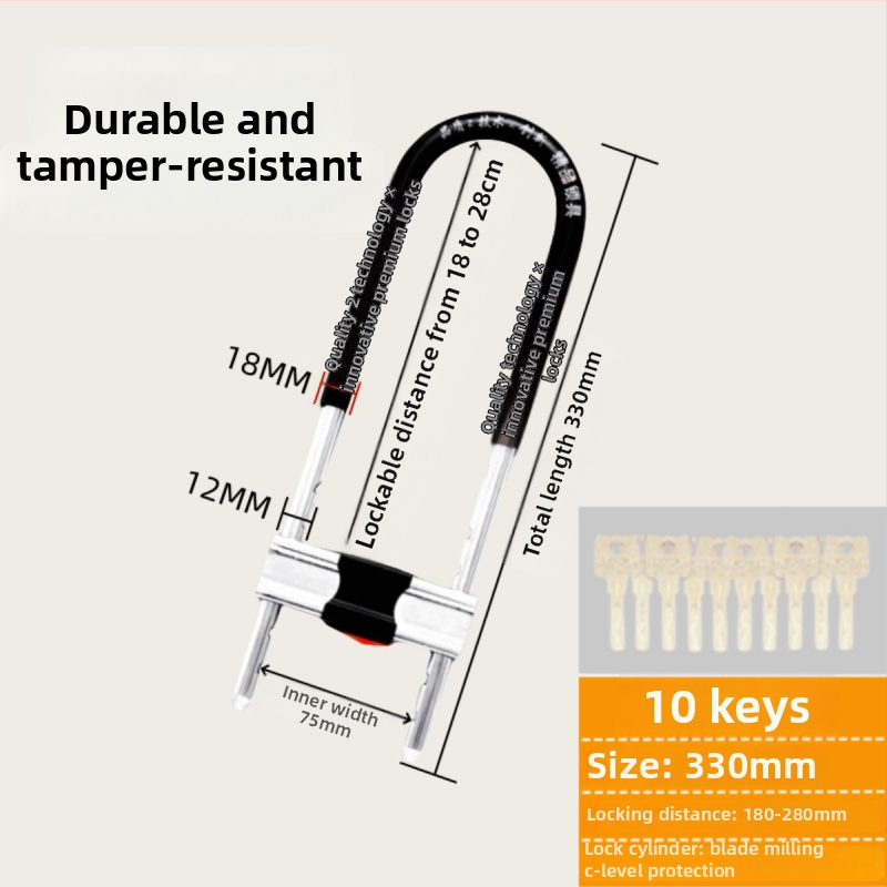 Dzelzs U-formas stikla durvju slēdzis vitrīnām, dvurdurvju slēdzene, mortise tipa slēdzene, pret zādzībām, paplašināta U forma