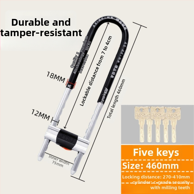 Dzelzs U-formas stikla durvju slēdzis vitrīnām, dvurdurvju slēdzene, mortise tipa slēdzene, pret zādzībām, paplašināta U forma