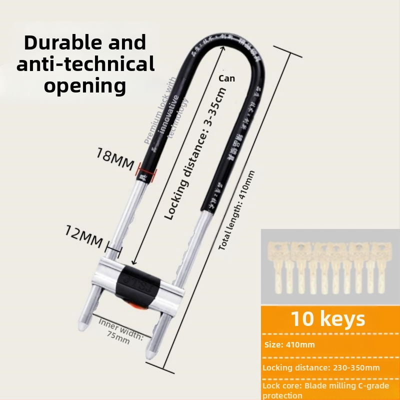 Dzelzs U-formas stikla durvju slēdzis vitrīnām, dvurdurvju slēdzene, mortise tipa slēdzene, pret zādzībām, paplašināta U forma