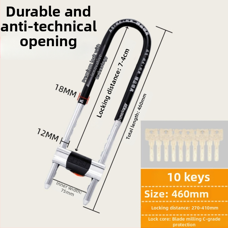 Dzelzs U-formas stikla durvju slēdzis vitrīnām, dvurdurvju slēdzene, mortise tipa slēdzene, pret zādzībām, paplašināta U forma