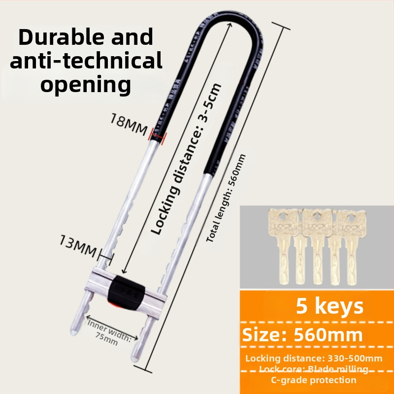 Dzelzs U-formas stikla durvju slēdzis vitrīnām, dvurdurvju slēdzene, mortise tipa slēdzene, pret zādzībām, paplašināta U forma