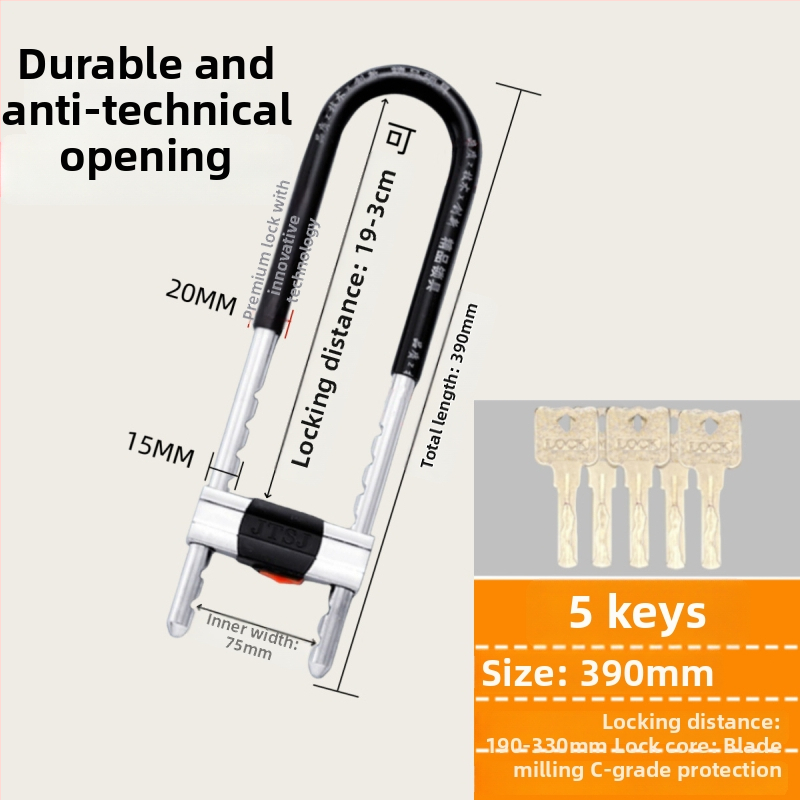 Dzelzs U-formas stikla durvju slēdzis vitrīnām, dvurdurvju slēdzene, mortise tipa slēdzene, pret zādzībām, paplašināta U forma