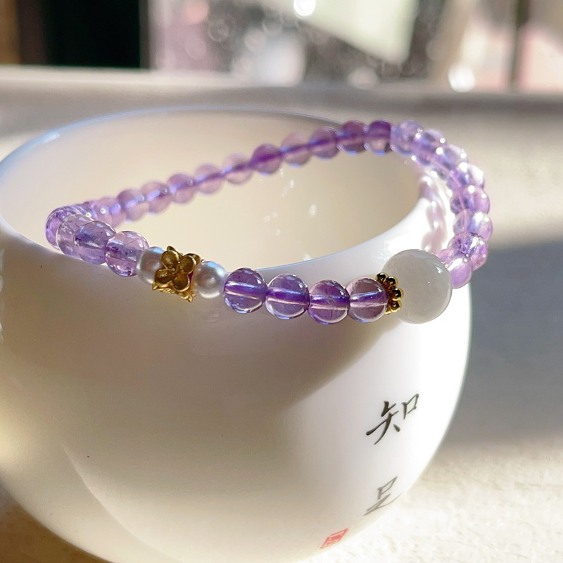 ametiszt karkötő, kézzel készített, nőknek, koreai stílus, friss és édes, 2024 tavasz, kézhez illő kiegészítő