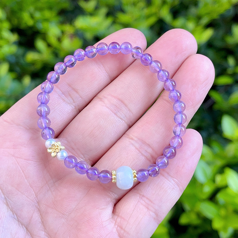 ametiszt karkötő, kézzel készített, nőknek, koreai stílus, friss és édes, 2024 tavasz, kézhez illő kiegészítő