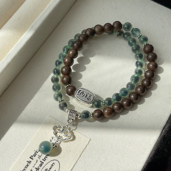 Náramok z achátu - ručne pletený, dizajn dvojitého kruhu, dámsky čínsky štýl, literárne retro