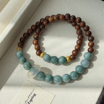 Náramok z achátu - ručne pletený, dizajn dvojitého kruhu, dámsky čínsky štýl, literárne retro