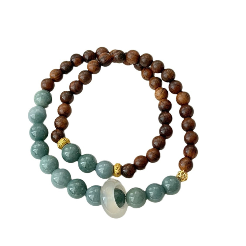 Náramok z achátu - ručne pletený, dizajn dvojitého kruhu, dámsky čínsky štýl, literárne retro