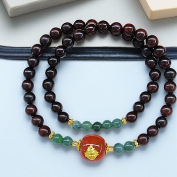 Ručne vyrobený dvojradový náramok z malolistového ružového dreva s jade a achátom – ženský originálny dizajn