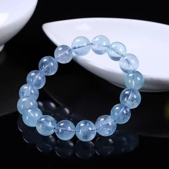 Náramok s akvamarínom a zafírom, krištálové korálky, ručná výroba, zlatom vykladaný jadeit