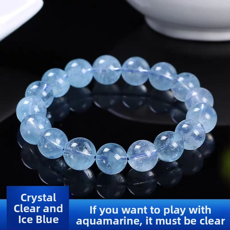 Náramok s akvamarínom a zafírom, krištálové korálky, ručná výroba, zlatom vykladaný jadeit