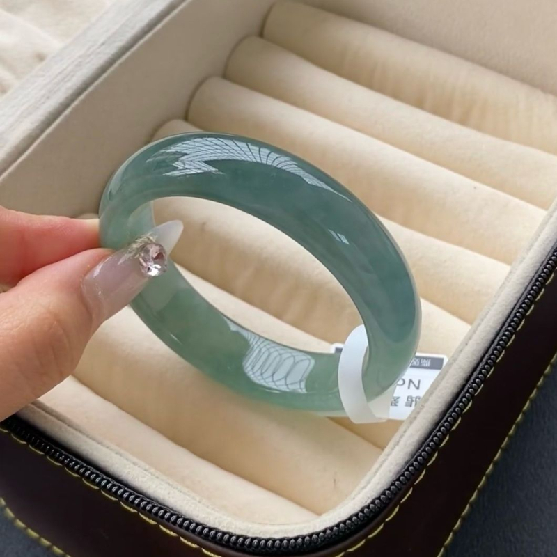 Narukvica od nefrita Ice-Type, Grade-6 Jade, Ručno izrađena, Plutajući cvjetni uzorak, Unisex