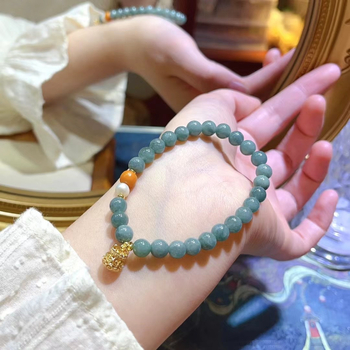 Smaragdový geometrický náramok pre ženy, nový čínsky štýl, leštené korálky