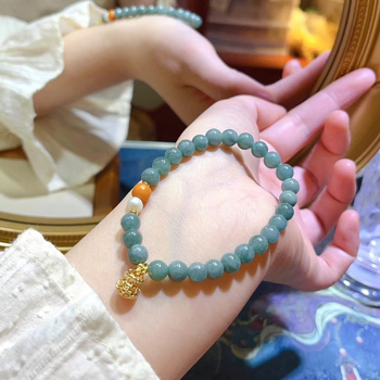 Smaragdový geometrický náramok pre ženy, nový čínsky štýl, leštené korálky