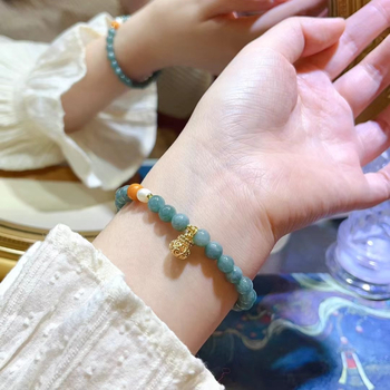 Smaragdový geometrický náramok pre ženy, nový čínsky štýl, leštené korálky