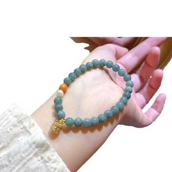 Smaragdový geometrický náramok pre ženy, nový čínsky štýl, leštené korálky