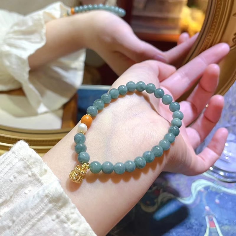 Smaragdový geometrický náramok pre ženy, nový čínsky štýl, leštené korálky