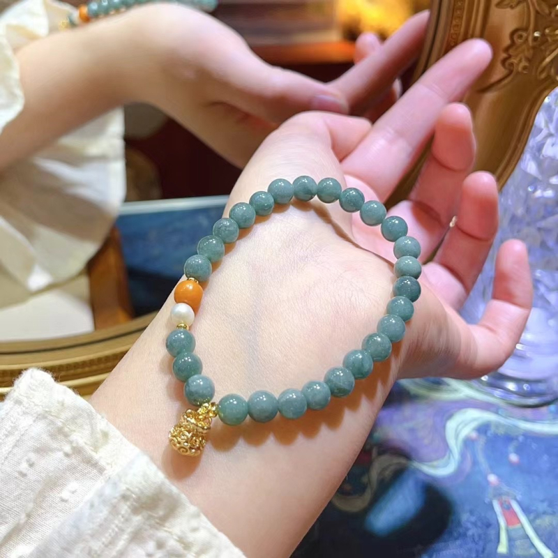 Smaragdový geometrický náramok pre ženy, nový čínsky štýl, leštené korálky