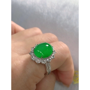 925-ös ezüstbe foglalt jáde cabochon gyűrű, női vintage stílus