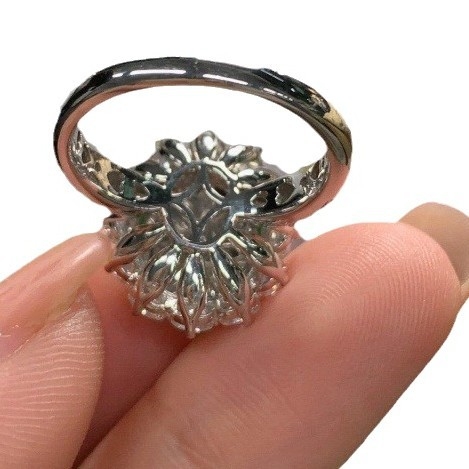 925-ös ezüstbe foglalt jáde cabochon gyűrű, női vintage stílus