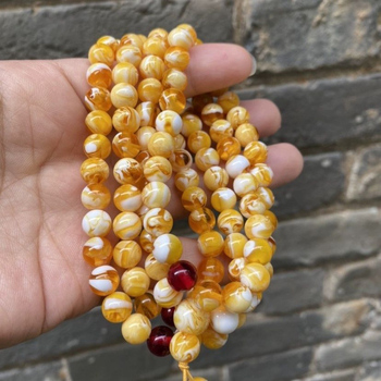 Náramok z prírodného jantáru a včelieho vosku, 108 korálikov, viacradový, ručne vyrobený, Budha korálky