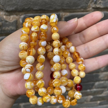 Náramok z prírodného jantáru a včelieho vosku, 108 korálikov, viacradový, ručne vyrobený, Budha korálky
