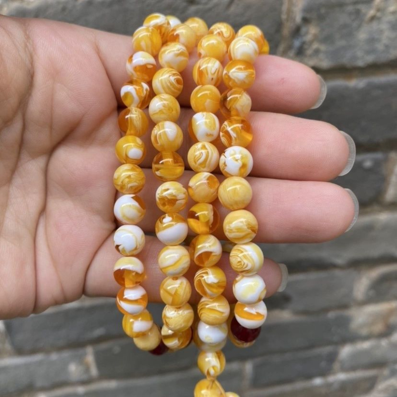 Náramok z prírodného jantáru a včelieho vosku, 108 korálikov, viacradový, ručne vyrobený, Budha korálky